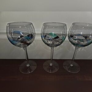 3 ROMANIA Mosaic Stained Glass BALLOON Goblets